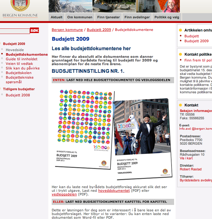 Screenshot from Bergen kommune budget page